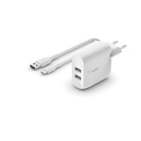  Belkin Boost Charge Dual USB-A Wall Lādētājs 24W + USB-A to USB-C Cable white 